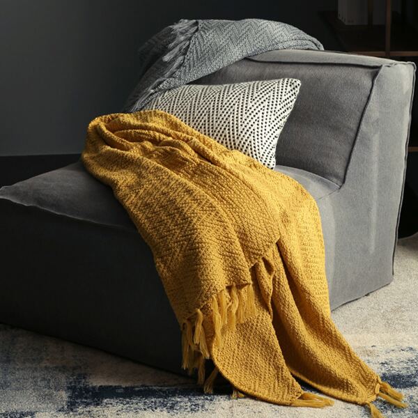

Solid Color Knitted Tassel Throw, Yellow