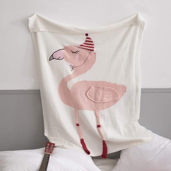 

Kids Flamingo Detail Knitted Blanket, White
