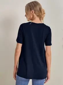 SHEIN 孕婦裝側開衩素色t恤 - 藏蓝色 - 查看 2