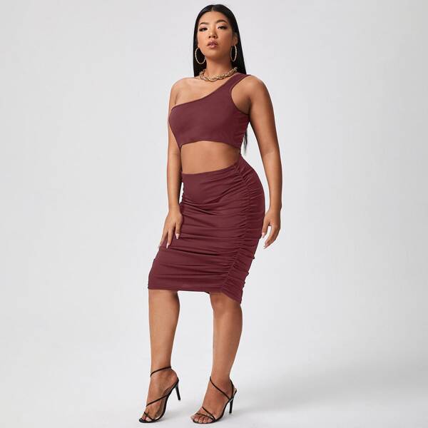 

Plus One Shoulder Cut Out Front Bodycon Dress, Burgundy