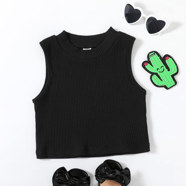 

Toddler Girls Solid Rib-knit Tank Top, Black