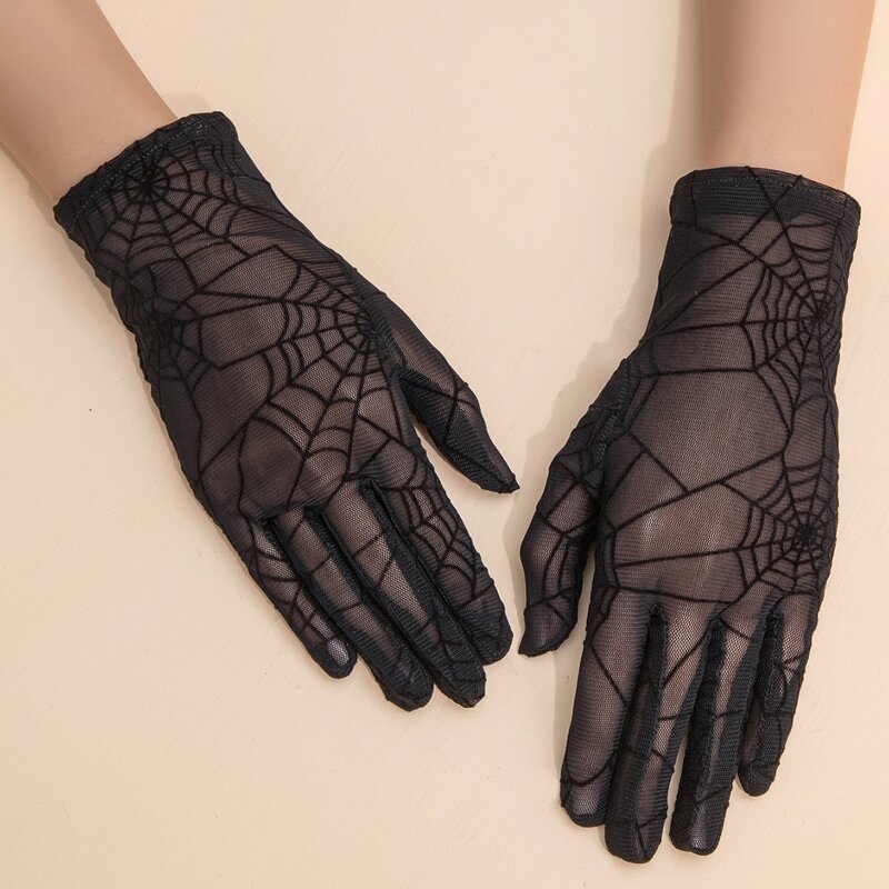 

Spider Web Print Gloves, Black
