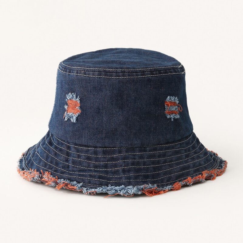 

Ripped Raw Hem Bucket Hat, Blue