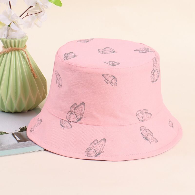 

Butterfly Print Bucket Hat, Baby pink