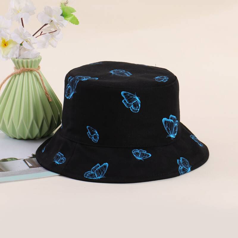 

Butterfly Print Bucket Hat, Black