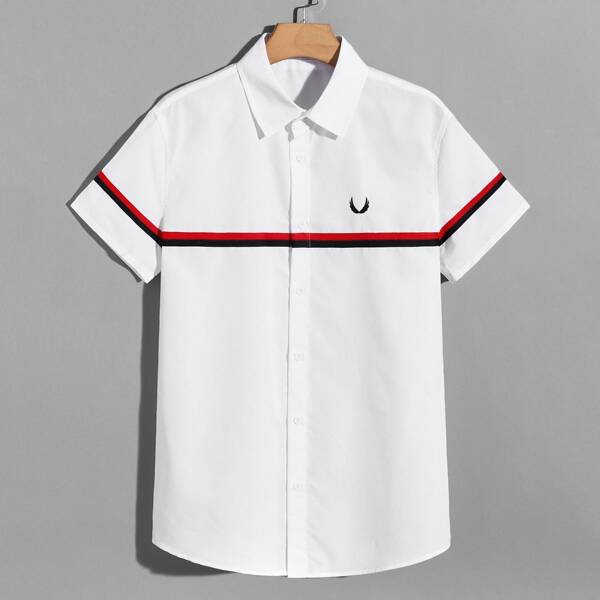 

Men Embroidery Wing Striped Tape Detail Shirt, White
