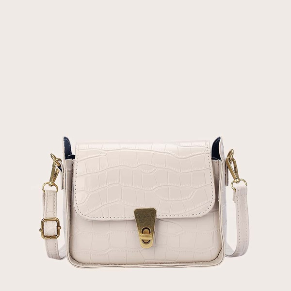 

Croc Embossed Flap Crossbody Bag, Beige
