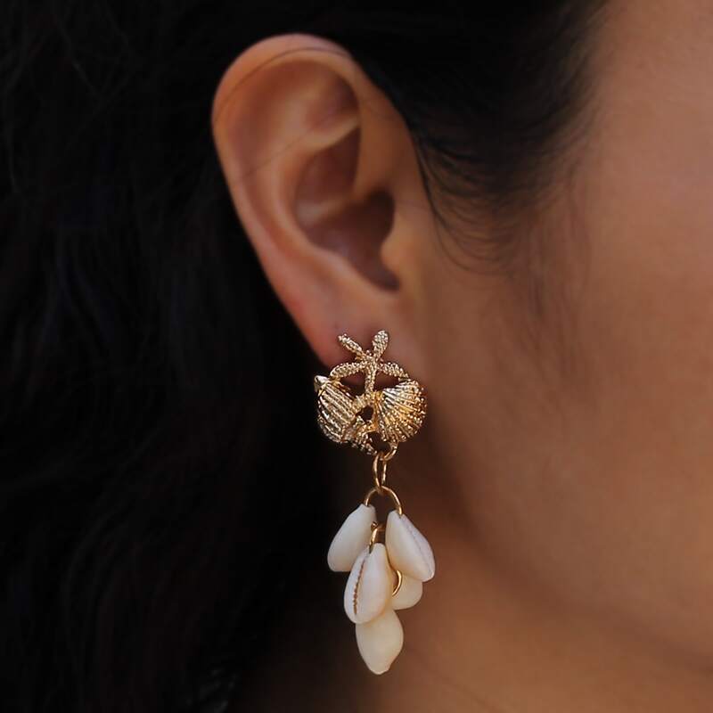 

Shell Drop Earrings, Gold