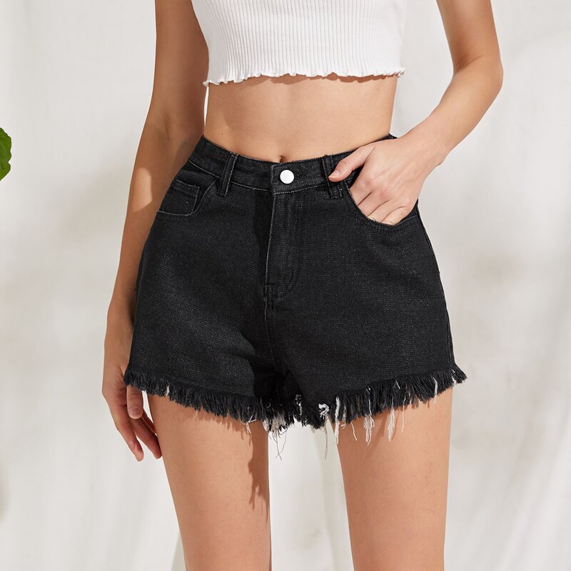 

Distressed Denim Shorts, Black