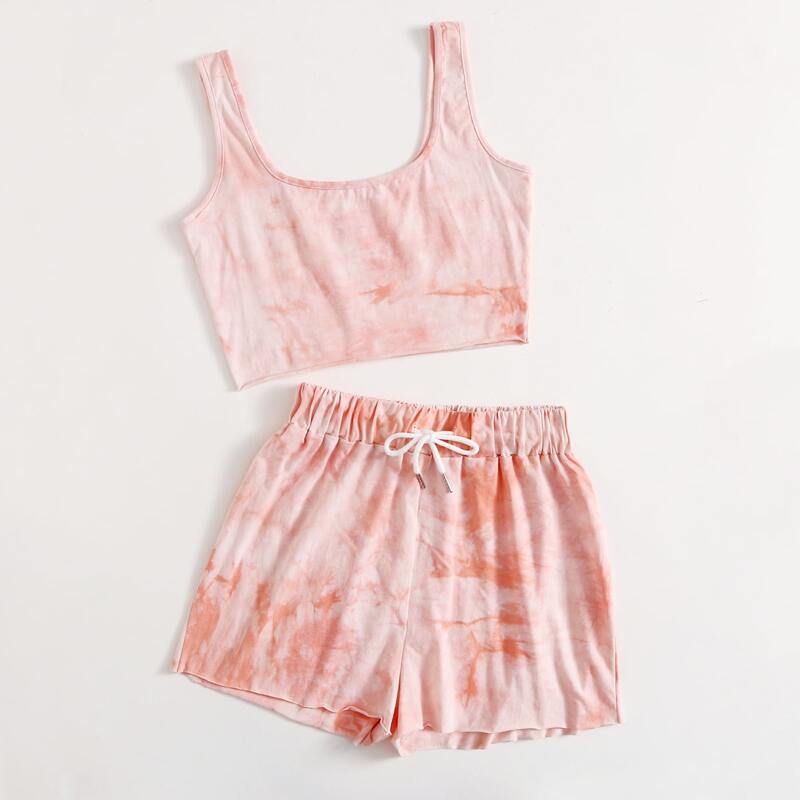

Tie Dye Tank Top & Shorts, Coral pink