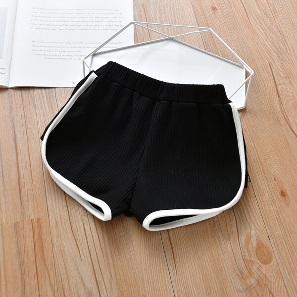 

Toddler Girls Contrast Binding Track Shorts, Black