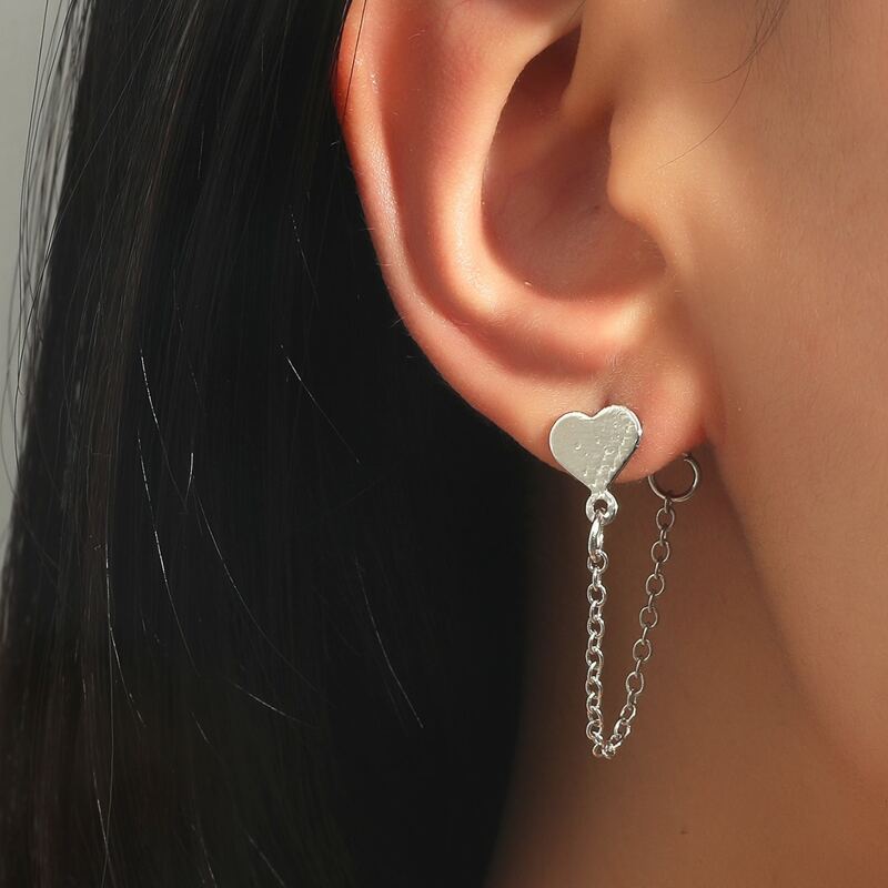 

1pc Heart Chain Earring, Silver