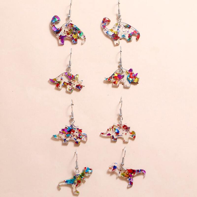 

4pairs Dinosaur Drop Earrings, Multicolor