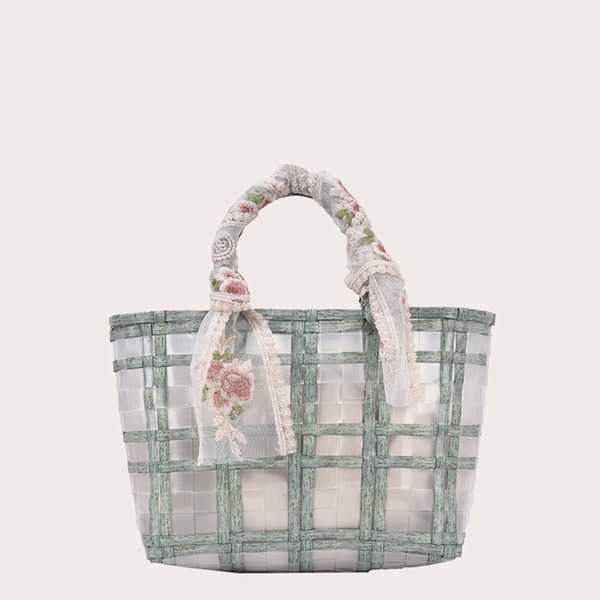 

Braided Sheer Bucket Bag, Green