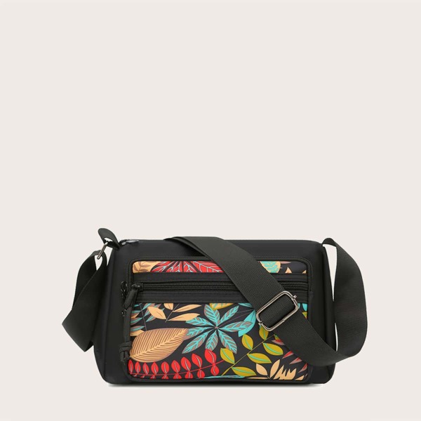 

Leaf Print Crossbody Bag, Black