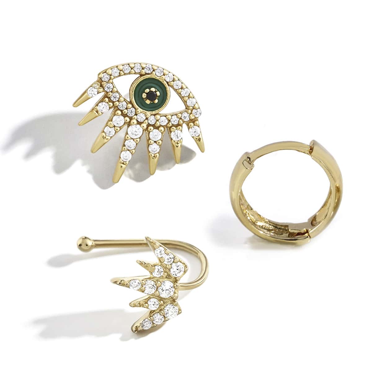 

3pcs Rhinestone Eye Earrings, Gold