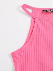 Muchica Women'S Solid Color Rib-Knit Halter Bodysuit - Pink - View 3