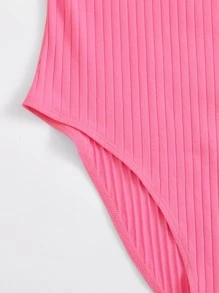 Muchica Women'S Solid Color Rib-Knit Halter Bodysuit - Pink - View 5