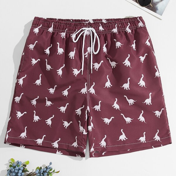 

Men Dinosaur Print Swim Trunks, Maroon