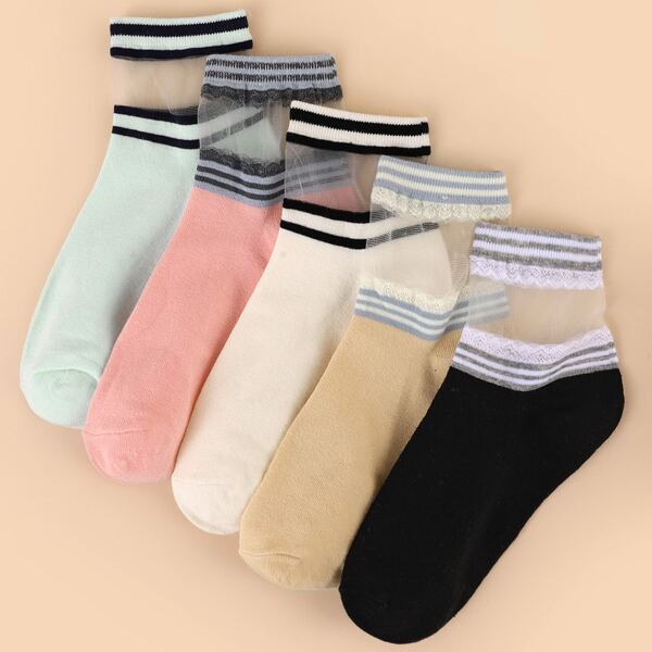 

5pairs Striped Print Socks, Multicolor