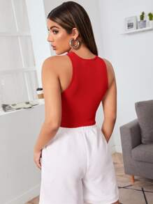 SHEIN Essnce Asymmetrical Shoulder Crop Top - Red - View 3