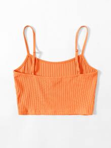 SHEIN EZwear 羅紋針織素色短版吊帶上衣 - 橘色 - 查看 2