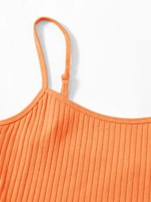 SHEIN EZwear 羅紋針織素色短版吊帶上衣 - 橘色 - 查看 4