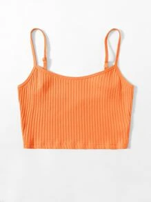 SHEIN EZwear 羅紋針織素色短版吊帶上衣 - 橘色 - 查看 5