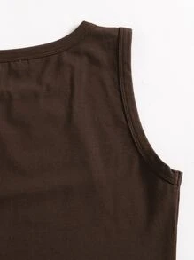 SHEIN EZwear 素色短版背心上衣 - 巧克力棕 - 查看 3