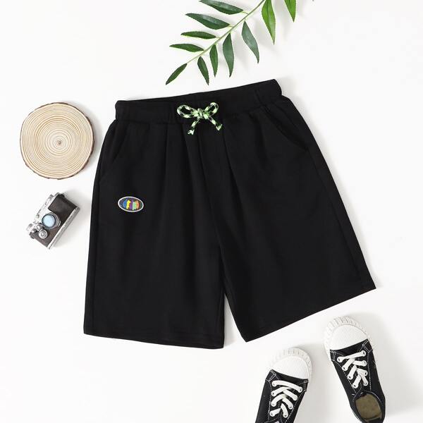 

Boys Knot Waist Patched Detail Shorts, Black