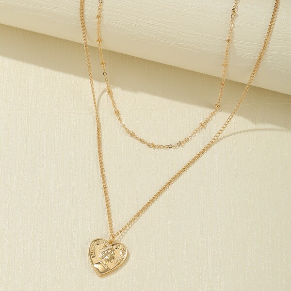 

Figure Engraved Heart Charm Necklace, Gold