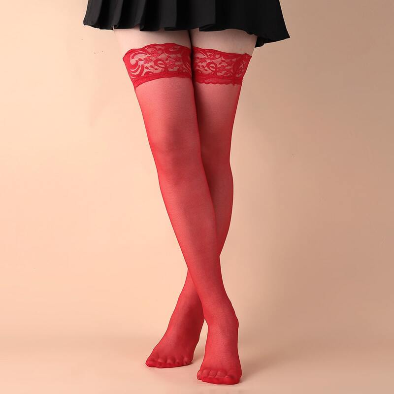 

Lace Trim Over The Knee Socks, Red