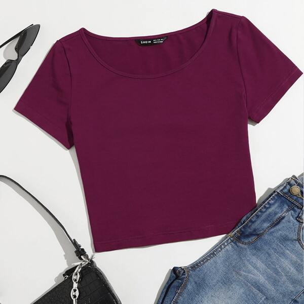 

Round Neck Solid Top, Purple
