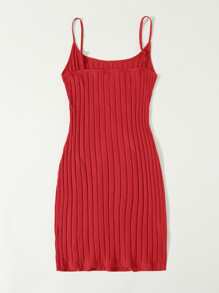 Muchica Vestido tejido de canalé bajo con abertura - Rojo - Ver 2