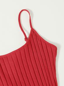 Muchica Vestido tejido de canalé bajo con abertura - Rojo - Ver 3