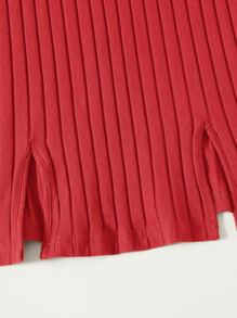 Muchica Vestido tejido de canalé bajo con abertura - Rojo - Ver 5