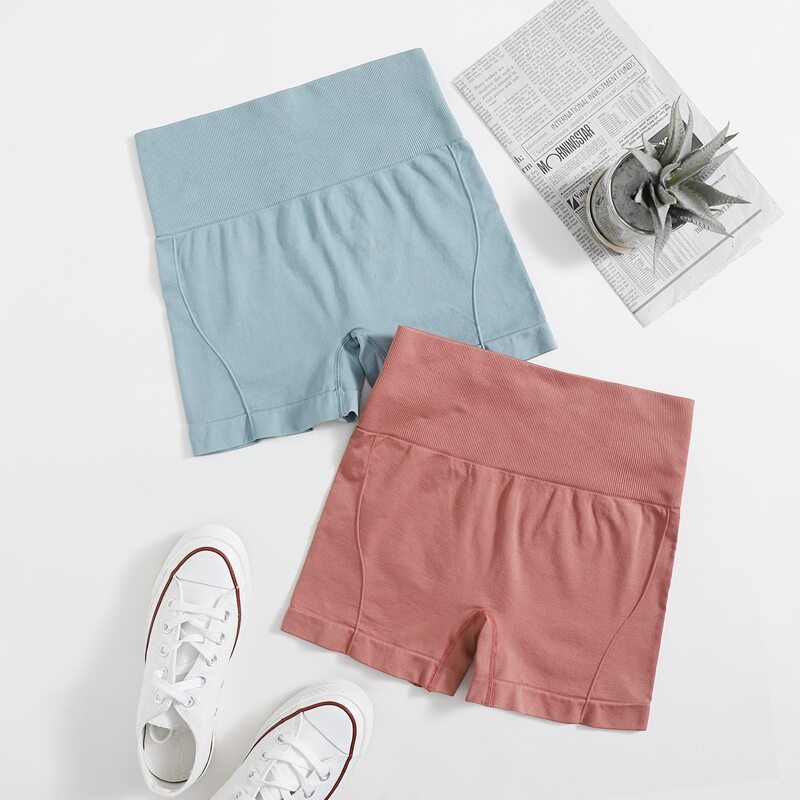 

2pcs Solid High Stretch Sports Shorts, Multicolor