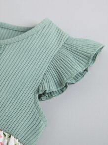 Baby Girl Floral Print Ruffle Trim Romper With Headband - Multicolor - View 5