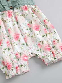 Baby Girl Floral Print Ruffle Trim Romper With Headband - Multicolor - View 6