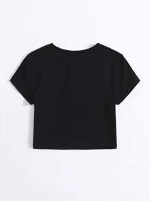 SHEIN EZwear 中國龍圖案T恤 - 黑色 - 查看 2