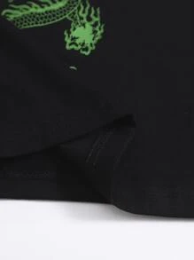SHEIN EZwear 中國龍圖案T恤 - 黑色 - 查看 4