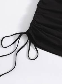 SHEIN EZwear Ruched Drawstring Tank Top & Skirt Set - Black - View 3