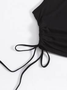 SHEIN EZwear Ruched Drawstring Tank Top & Skirt Set - Black - View 5