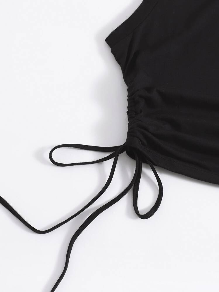 SHEIN EZwear Conjunto top tank con cordón con fruncido con falda - Negro - Añade 5