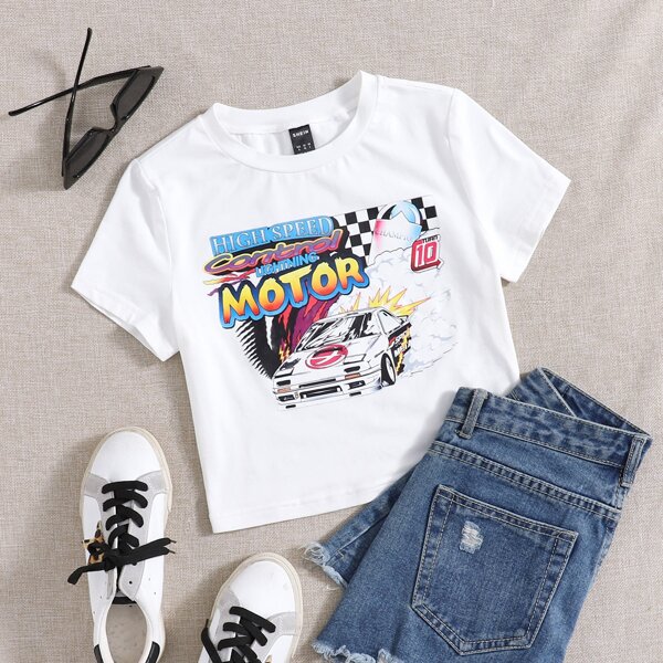 

Car & Letter Graphic Tee, White