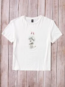 Oxana Fomina Drop Shoulder Floral & Animal Print Tee - White - View 3