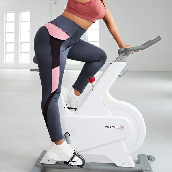 

Plus Contrast Mesh Colorblock Sports Leggings, Dark grey