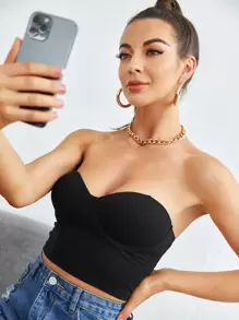 SHEIN 露肩抹胸上衣 - 黑色 - 查看 1