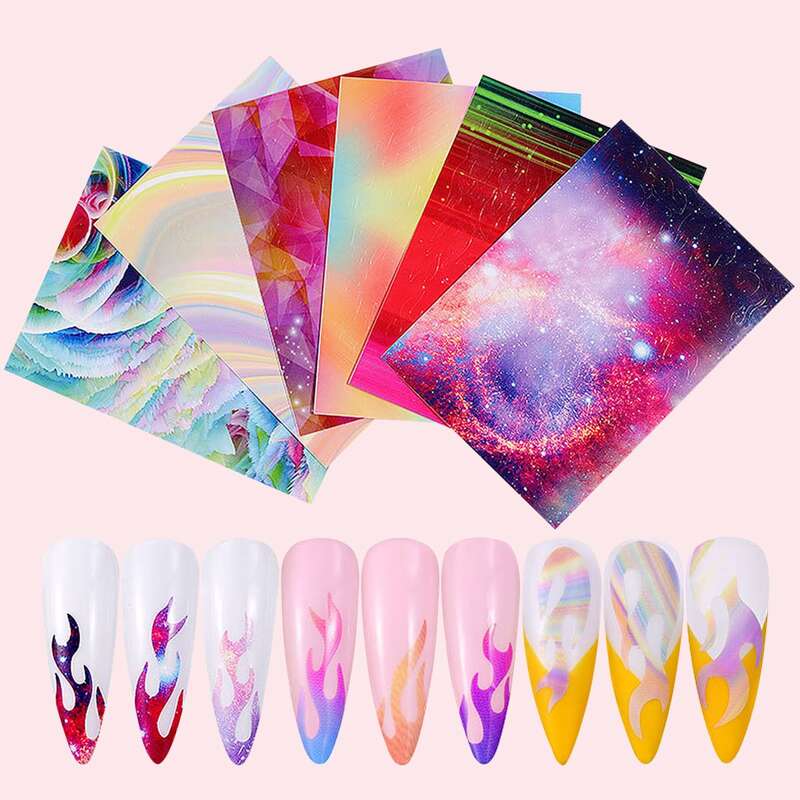 

6pcs Holographic Nail Art Sticker, Multicolor