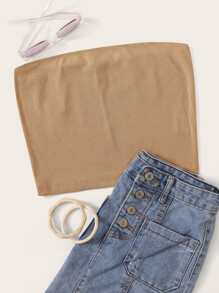 SHEIN EZwear Ribbed Cropped Tube Top - Khaki - View 1